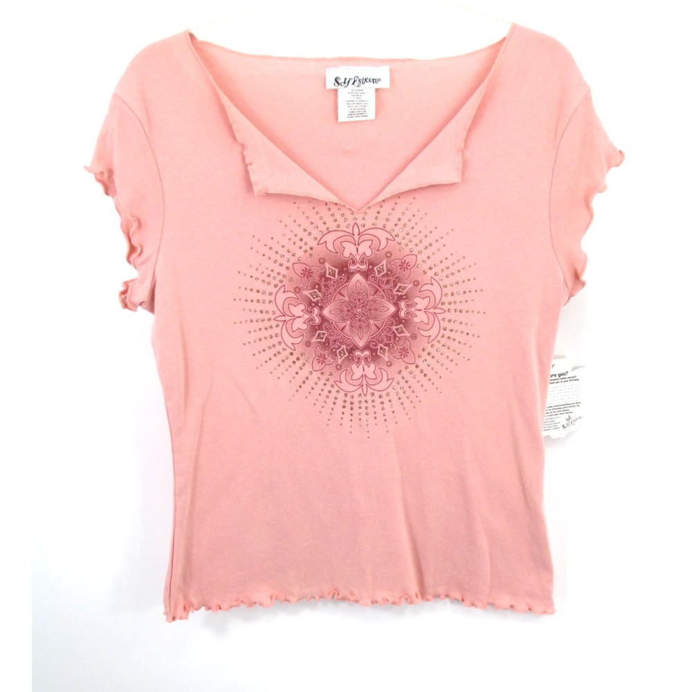 Self Esteem Pink Mosaic Glitter Pullover Knit Top XL 4953PJHX